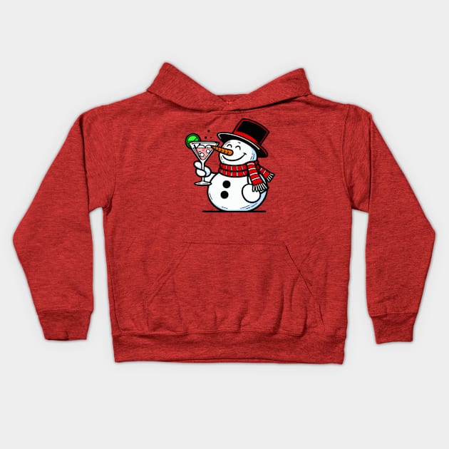 Snowman drinking a Cocktail Kids Hoodie by ArtFactoryAI